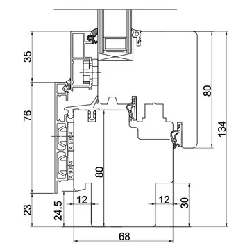 Wood-Line Holz-Aluminium Fenster IV 68 Schnittzeichnung