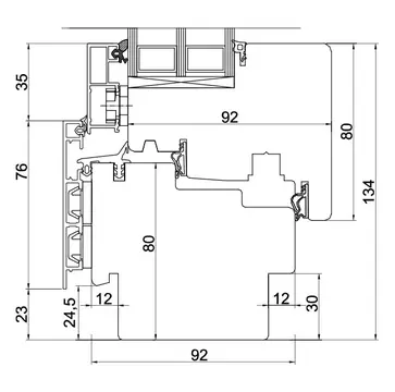 Wood-Line Holz-Aluminium Fenster IV 92 Schnittzeichnung