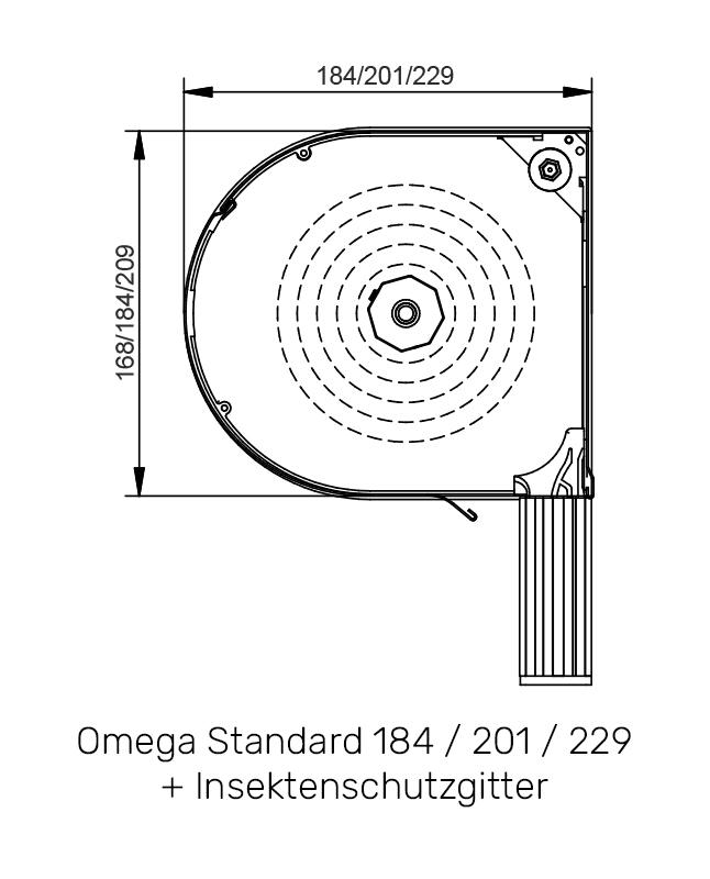Omega Standard OS2000 + Insektenschutzgittertechnische Zeichnung