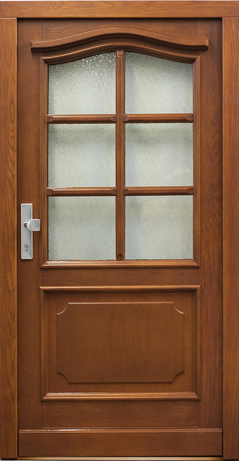 Flügelkonstruktion aus Holz mit Glasfüllung und Knauf