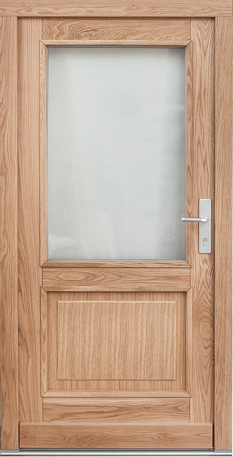 Holz Hauseingangstür mit Drücker aus Aluminium
