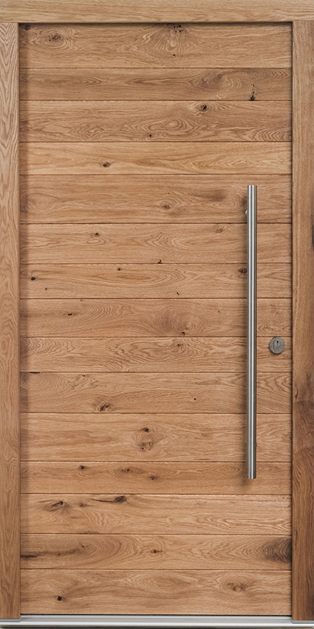 Holzhaustür in Astoptik mit Stoßgriff