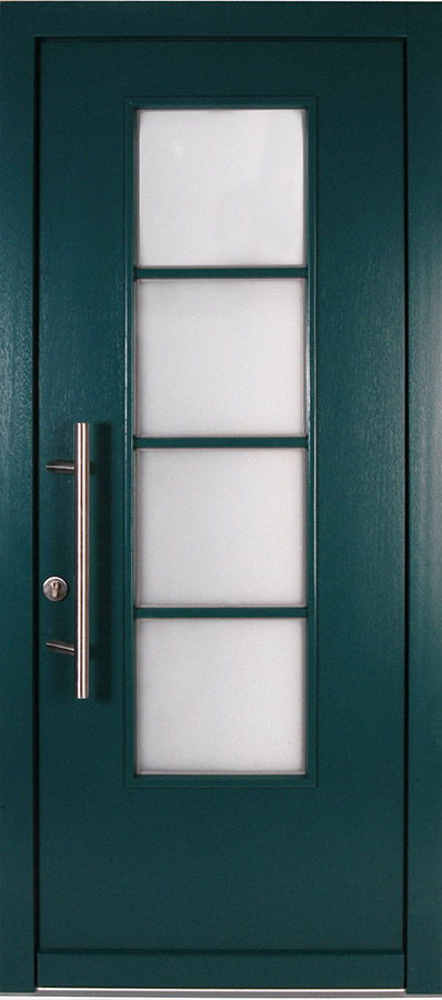 Holzhaustür der Serie Exklusiv-Line mit Einsatzfüllung und Stoßgriff aus Aluminium