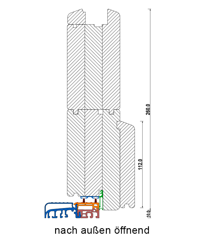 Modern-Line Holzhaustüren technische Zeichnung nach außen öffnend