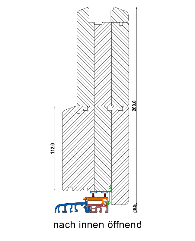 Modern-Line Holzhaustüren technische Zeichnung nach innen öffnend